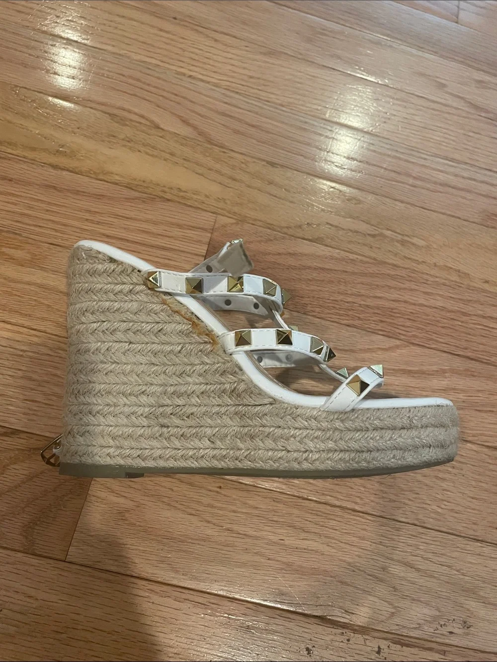 Wild Diva White Studded Espadrille Wedge Sandals